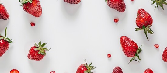 Poster - Strawberries on a white background with copy space for your text Top view Flat lay arrangement