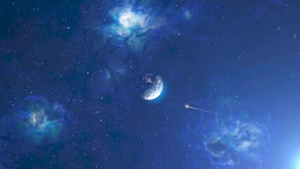 Wall Mural - planet earth with meteor and nebulas 3d rendering of planet earth with potential asteroid threat,4k,