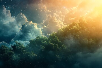 Wall Mural - abstract fantasy nebula sky with bright clouds and stars