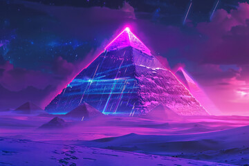 Wall Mural - Postcard with landscape of Egyptian pyramids, Egypt in neon color