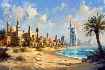 Wall Mural - Postcard with landscape of Abu Dhabi, Dubai, UAE