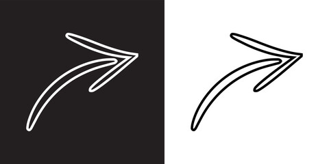Poster - Curved arrow icon vector. Arrow pointer icon sign symbol in trendy flat style. Arrow right vector icon illustration isolated on black and white background
