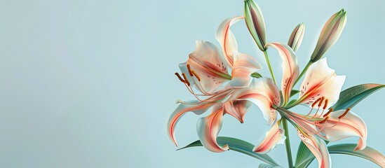 Wall Mural - Gold banded lily Lilium auratum during the Japanese summer. Copy space image. Place for adding text and design