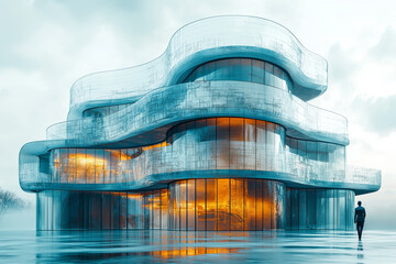 Fototapete - An architect's form intertwined with blueprints, representing the vision and creation of new spaces through double exposure.