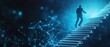 © SKIMP Art - Businessman drawing a staircase with his hand on a dark blue background, a concept of business growth and success in sales or human resources Generative AI