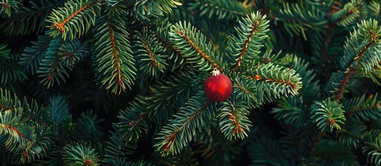 Sticker - Christmas decoration on a pine tree. Copy space image. Place for adding text and design