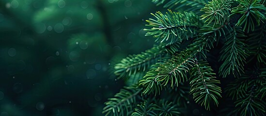 Poster - close up of a fir tree branch shallow depth of field close up of a pine branch concept for christmas