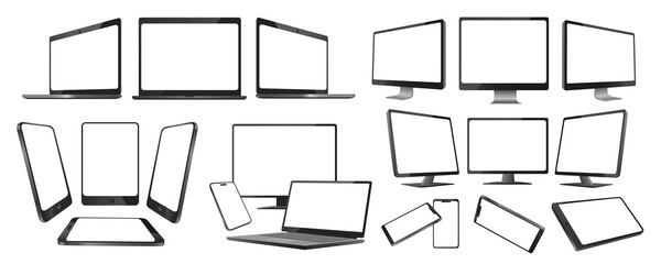 Aufkleber - Realistic electronic devices mega set in flat graphic design. Collection elements of different mockups of laptops, widescreen tv, cellphones, computers, tablets with empty screen. Illustration.