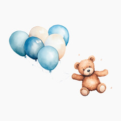 Poster - Adorable teddy bear with balloons