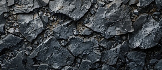 Poster - Dark gray stone backdrop featuring copy space Black grunge banner showcasing rock texture The surface of the stone wall