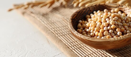 Canvas Print - Asian cuisine dried lotus seeds for a nutritious snack image. Copy space image. Place for adding text and design