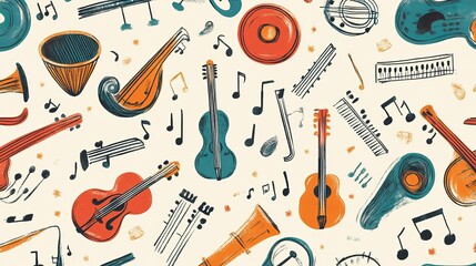 This design features simple drawings of musical instruments. It's perfect for projects about music, entertainment, or music festivals.