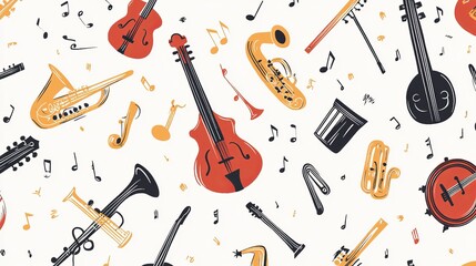 This design features simple drawings of musical instruments. It's perfect for projects about music, entertainment, or music festivals.