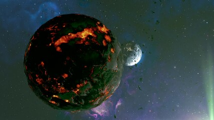 Wall Mural - massive dead planet asteroid close to earth with small rocks 3d rendering of planet earth with poten