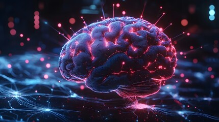 A futuristic computer modeled after the human brain, glowing with neural networks and synapse-like connections 