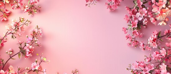 beautiful arrangement of flowers pink blossoms on a pastel pink backdrop perfect for valentine s day