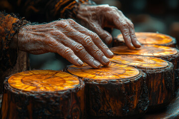 Poster - the steady drumming of fingers on a wooden table in a slow, relaxed rhythm. concept of thoughtful fo