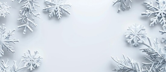 Poster - Christmas white minimal backdrop featuring snowflakes Flat lay copyspace