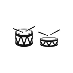 Poster - Drum instrument vector icon. Set of hand drums and drums with sticks vector. Folk instruments percussion vector. Acoustic drum on a stand. Black drum stylish vector icon.