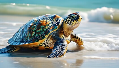 Serene Beachside Bliss with a Charming Turtle in a Tropical Paradise