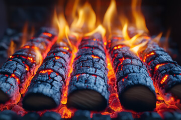 Poster - a crackling fireplace with logs burning at a steady pace. concept of warmth and rhythmic sounds.