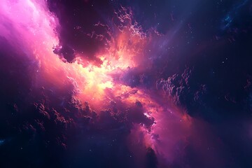 Poster - Cosmic Nebula,  Pink and Purple Glowing Clouds in Space