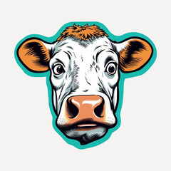 Sticker - Cartoon cow head illustration