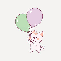 Poster - Cute cat holding colorful balloons