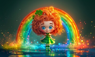 Wall Mural - beautiful little irish dancer. rainbow. cute funny