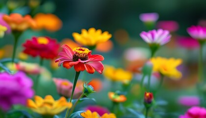 Vibrant tapestry of blooming flowers in a summer garden celebrating beauty, nature, diversity, and joyful life