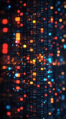 Poster - A mesmerizing arrangement of bright squares and dots in various colors glowing against a dark background