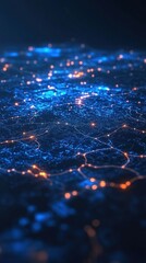 Poster - Illuminated connections form a network over a dark surface, showcasing a digital representation of data flow at night