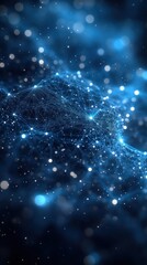 Fototapete - A vibrant blue network of connections glows against a dark background, showcasing dynamic particles in motion