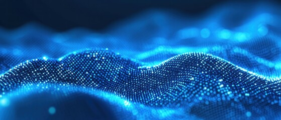 Poster - The scene showcases intricate blue wave patterns that shimmer and shift, creating a tranquil digital ambiance