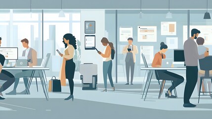 Wall Mural - A Modern Office Setting with Diverse Individuals Engaged in Work