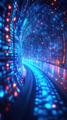 Poster - A vibrant tunnel filled with glowing lights and digital patterns that creates a futuristic ambiance