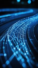 Poster - Bright blue trails radiate across a dark surface, showcasing a captivating blend of movement and technology
