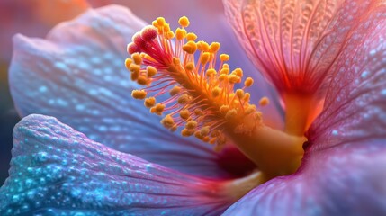 Wall Mural - Close-Up of a Hibiscus Flower's Stamen and Petals