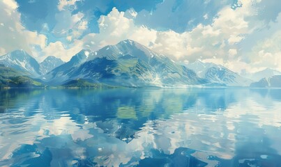 Wall Mural - Scenic view of mountains reflecting in sea