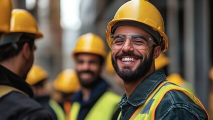 happy of team construction worker working at construction site