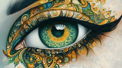 Wall Mural - Decorative human eye with intricate floral designs and vibrant colors