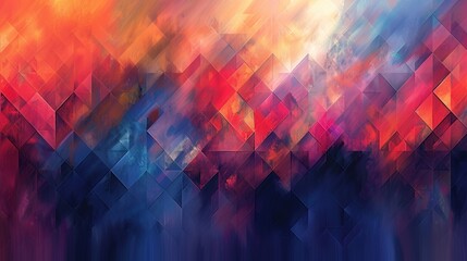 Wall Mural - Vivid image of colorful geometric shapes against a gradient sky.