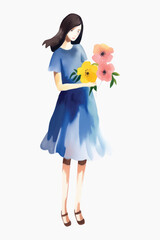 Poster - Watercolor girl holding flowers