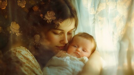 Poster - A Mother's Tender Gaze Upon Her Sleeping Infant