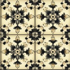 Wall Mural - Retro vintage art deco style tile pattern with black and cream colors