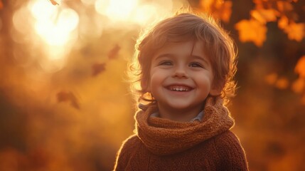 a little girl smiling in a brown sweater