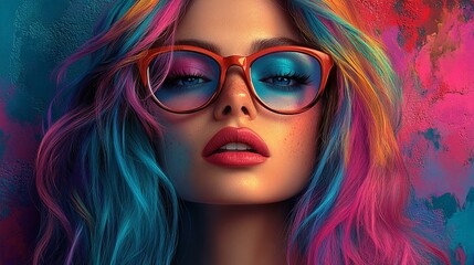 the Beautiful woman with a vibrant and colorful wig, highlighting bold fashion and individuality.