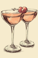 Wall Mural - Elegant vintage cocktail illustration