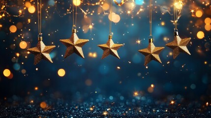 Enchanting christmas background with golden stars and bokeh lights for festive card designs