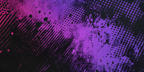 purple spots, splashes and dotted paint marks on a black background. grunge texture of old background